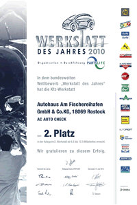 Werkstatt des Jahres Urkunde 2010
